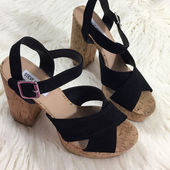 black cork platform sandals